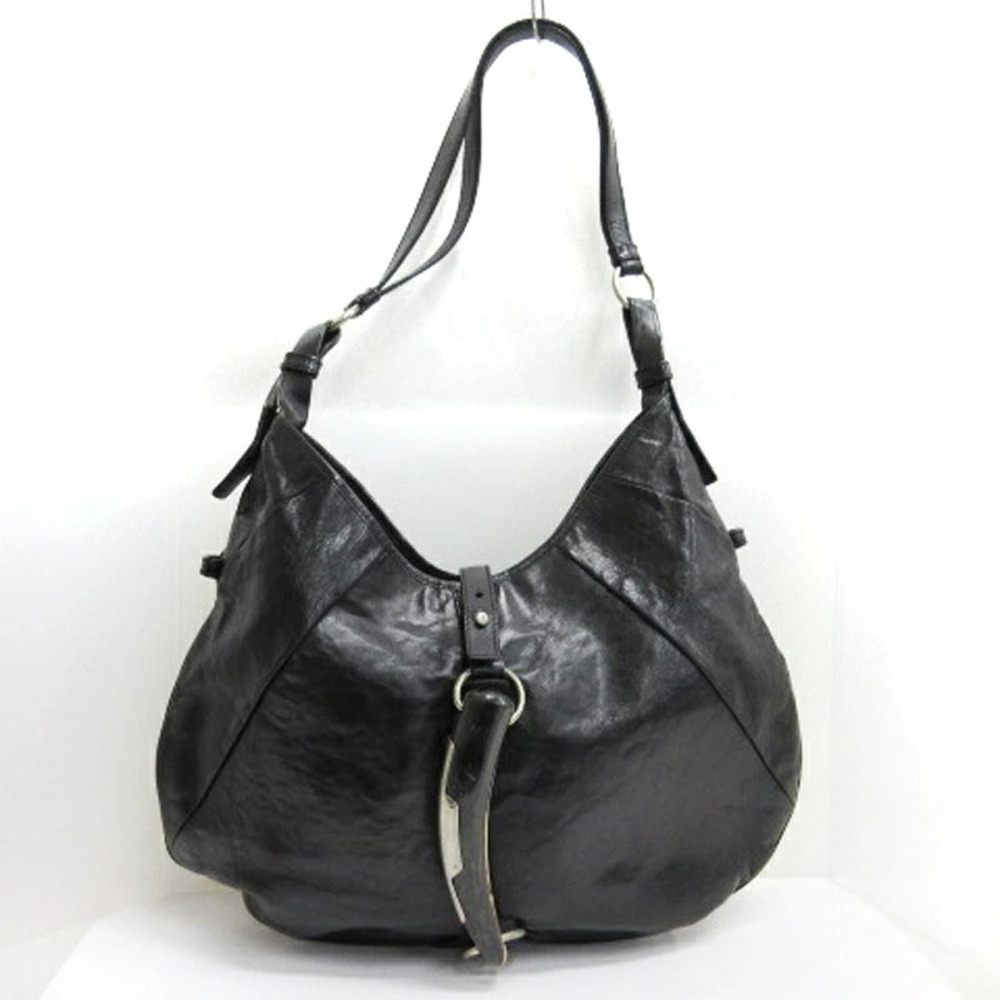 Saint Laurent Yves Rive Gauche Mombasa Shoulder Bag Leather Black